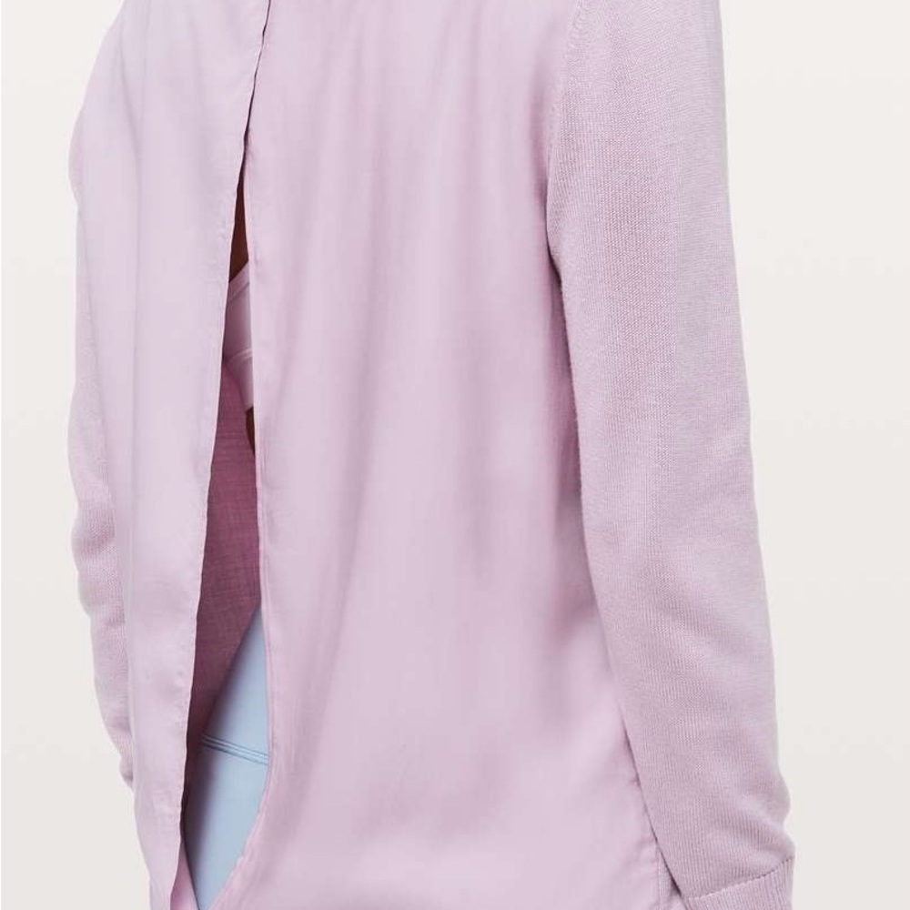 Lululemon Still At Ease Lavender Sweater with Open Back size 8 cashmere blend
